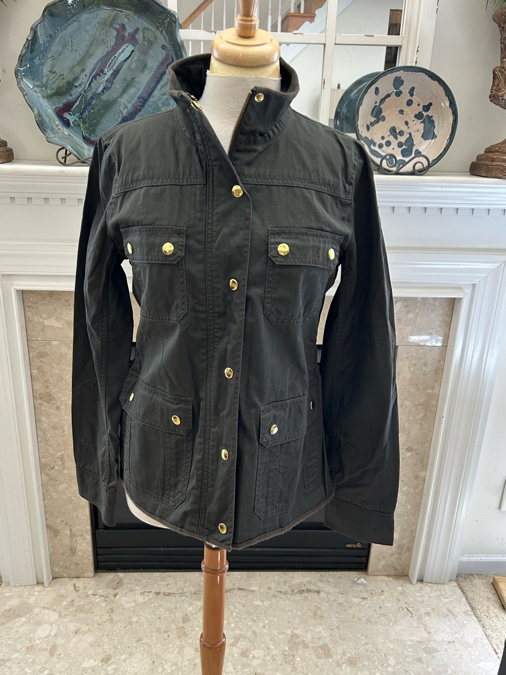 J. Crew Dark Olive Field Utility Jacket with Gold Buttons